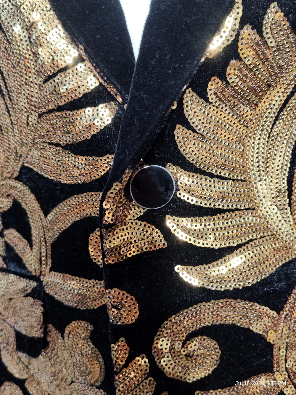 Bling Tuxedo Blazer Black Velvet W/Gold Floral Sequin Pattern 14Y Sz